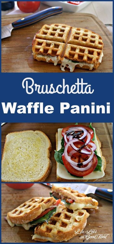 Waffle Iron Hacks and Easy Recipes for Waffle Irons - Bruschetta Waffle Panini - Quick Ways to Make Healthy Meals in a Waffle Maker - Breakfast, Dinner, Lunch, Dessert and Snack Ideas - Homemade Pizza, Cinnamon Rolls, Egg, Low Carb, Sandwich, Bisquick, Savory Recipes and Biscuits http://diyjoy.com/waffle-iron-hacks-recipes Lunch Dessert, Waffle Iron Recipes, Breakfast Sandwich Maker, Waffle Maker Recipes, Waffle Irons, Foods With Iron, Maker Ideas, Sandwich Maker, Breakfast Toast