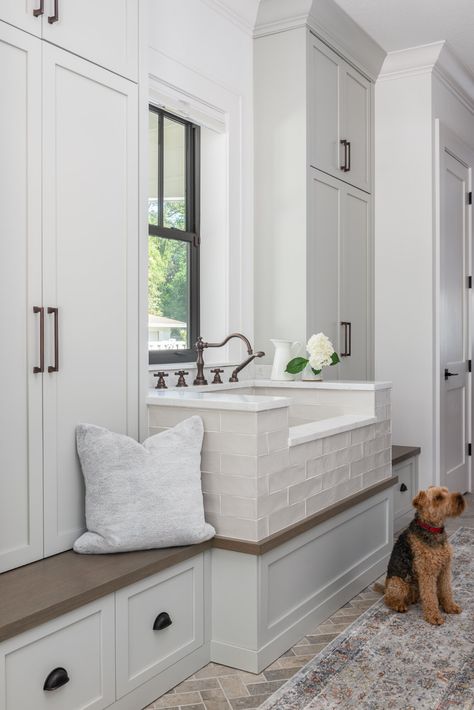 Laundry With Dog Wash, Laundry Room With Dog Bath, Dog Bathing Tips, Butlers Kitchen, Bathing Tips, Dog Wash Station, Pet Rooms, Pet Washing Station, Mudroom Remodel