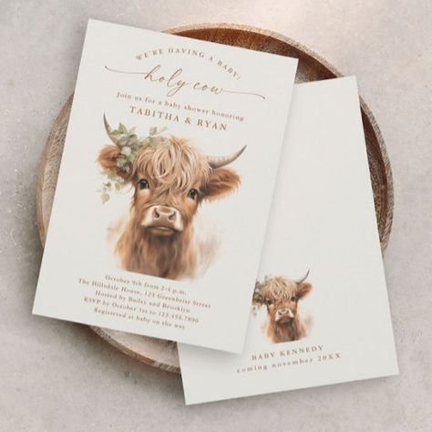 Boho Highland Cow, Cow Baby Shower Theme, Cow Baby Shower Invitations, Gender Neutral Invitations, Couples Baby Shower Invitations, Cow Art Print, Cow Baby Showers, Couples Baby Showers, Gender Neutral Baby Shower Invitations