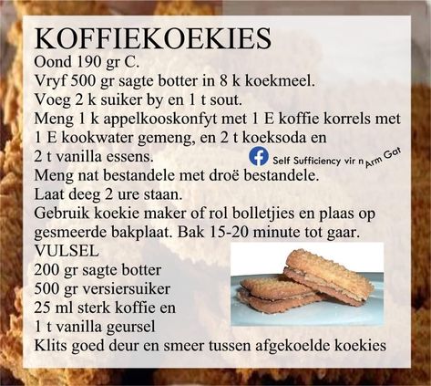 Koffie Koekies Resep, Koeksisters Recipe, 100 Cookies Recipe, Pudding Recipes Homemade, Italian Desserts Easy, Christmas Sugar Cookie Recipe, Apricot Recipes, Cinnamon Swirl Bread, Best Sugar Cookie Recipe