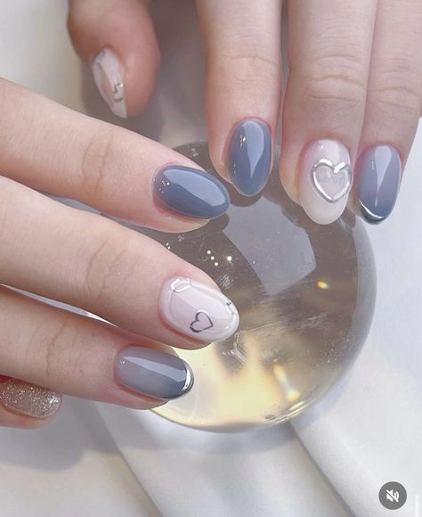 Sky Blue Gel Nails, Self Nail, Minimal Nails Art, Korean Nail Art, Purple Nail Designs, Cute Simple Nails, Simple Gel Nails, Minimal Nails, Nail Art Inspo