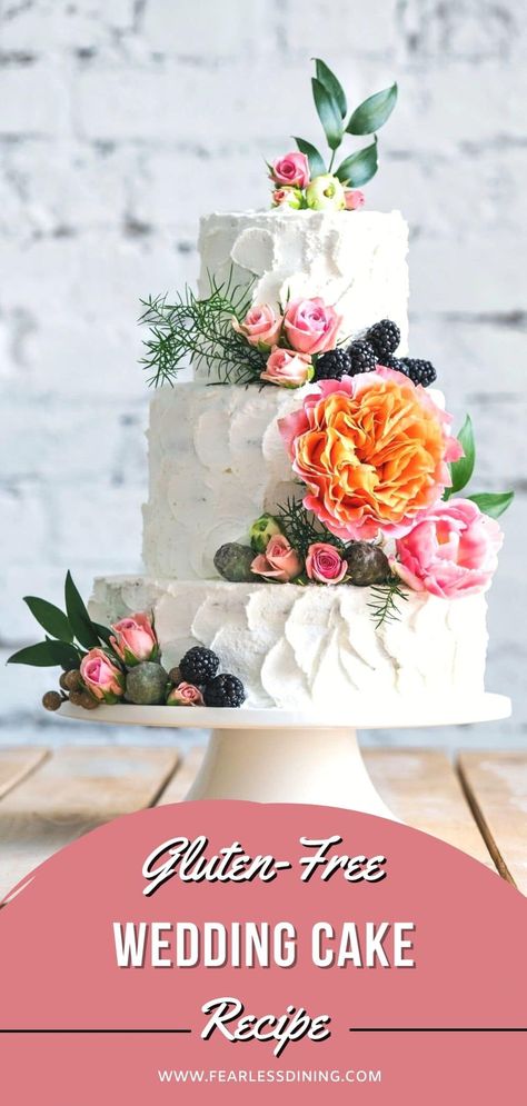 Gluten Free Wedding Cake Recipe, Gluten Free Dairy Free Cake, Gluten Free Wedding Cake, Gluten Free Wedding, Homemade Wedding Cake, Gluten Free Vanilla Cake, Italian Wedding Cakes, Gluten Free Cake Recipe, Fluffy Cake