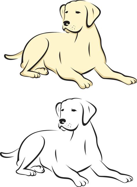 Labrador retriever dog sitting or lying on floor vector illustration Dog Drawing Sitting, Dog Laying Down Drawing Reference, Laying On Lap Drawing, Dog Sitting Illustration, Dog Lying Down, Dog Sitting Drawing, Cartoon Animal Drawings, Labrador Illustration, Sitting Drawing