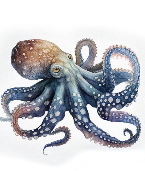 Ocean Creatures Drawings, Ocean Themed Art, Octopus Watercolor, Octopus Drawing, Blue Octopus, Watercolor Painting Ideas, Digital Art Painting, Quick Sketches, Sea Life Art