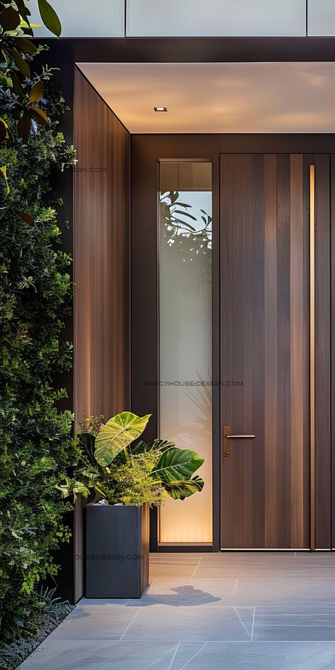 Modern Home Entryway with Green Plant Modern House Entrance Door, Modern House Entrance, Apartment Entrance Door, Modern Home Entryway, House Entrance Doors, Performance Aesthetic, Modern Entrance Door, Home Entryway, A Modern House