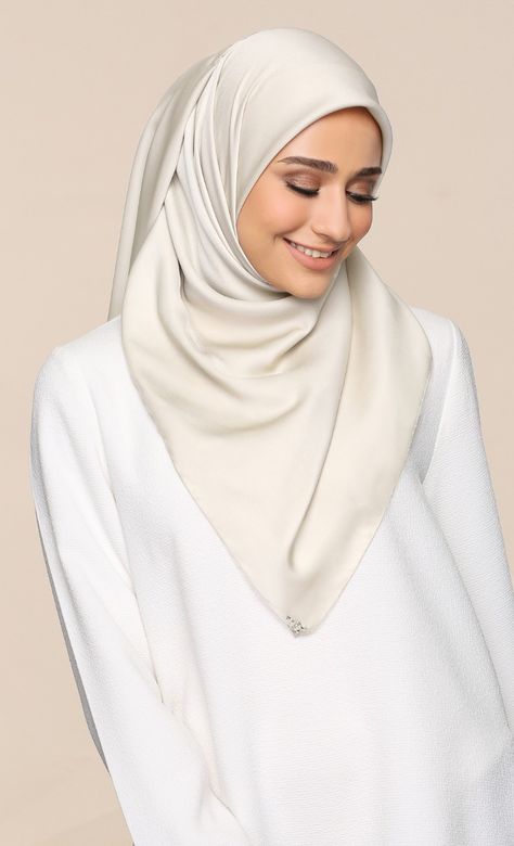 Matte Satin Silk Square Scarf with nanotechnology in Cream Cheese | FashionValet Muslim Photoshoot, Graphic Design Background Texture, Cream Hijab, Hijab Photoshoot, Casual Photoshoot, Duck Scarves, White Hijab, Silk Hijab, Model Hijab