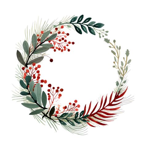 Christmas Wreath Painting, Christmas Wreath Clipart, Unique Clipart, Woodland Whimsy, Christmas Foliage, Christmas Stock Photos, Wreath Clipart, Watercolor Wreath, Holly Wreath