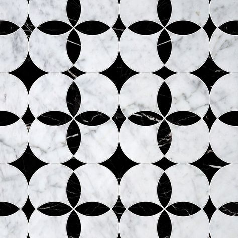 White Carrara, Black Multi Finish Constantine Marble Waterjet Decos 13 5/8x13 5/8 Waterjet Designs, Marble Waterjet, Inlay Flooring, Entry Tile, White Mosaic, Granite Tile, House Tiles, Marble Tiles, Marble Texture