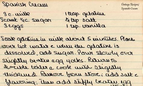 Spanish Cream – vintage.recipes Spanish Cream Pie, A&p Spanish Bar Cake Recipe, Spanish Spice Bar Cake, A&p Spanish Bar Cake Recipe 12 Tomatoes, Spanish Cream, Pecan Pudding From The 1930’s, Pumpkin Cream Pie, Egg Puff, Onion Casserole