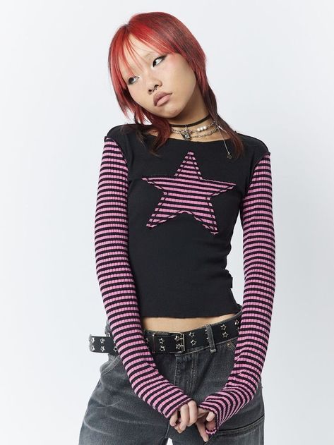 2000s Japanese Fashion, Minga London, Style Indie, Clothing Outfits, Long Sleeve Striped Top, Grunge Goth, Most Wanted, Outfits For Women, Y2k Grunge