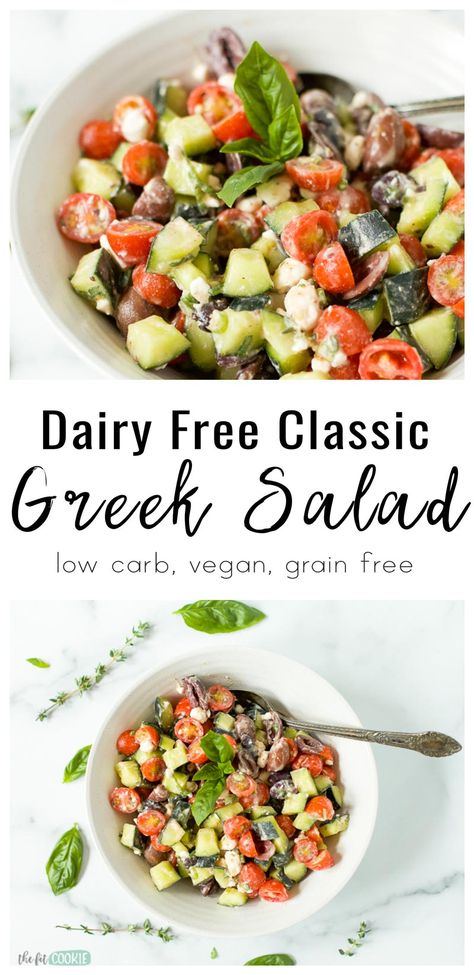 Salad Dairy Free, Classic Greek Salad, Dairy Free Dressing, Dairy Free Salads, Dairy Free Low Carb, Dairy Free Smoothies, Greek Salad Recipes, Fish Salad, Low Carb Vegan