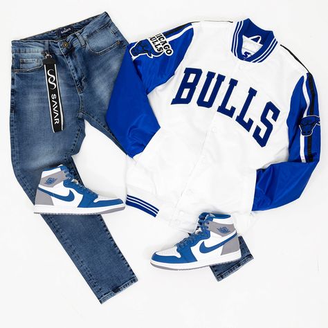 Jordan 1 True Blue Outfit Men, True Blue Jordan 1 Outfit, Blue Jordans Outfit, Jordan 1 Royal Blue, Jordan 1 Outfit Men, Blue Outfit Men, Black Teens Fashion, Sneakerhead Shoes, Thrasher Shirt