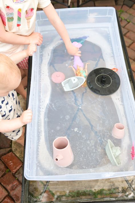 Do This Instead of Investing in a Water Table for Your Kids Diy Water Table For Kids Toddlers, Diy Water Table For Kids, Diy Water Table, Toddler Water Table, Lemonade Stand Party, Kids Water Table, Barbie Mermaid Doll, Nest Ideas, Diy Sandbox