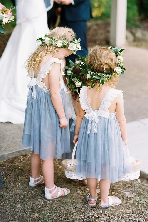 Country Flower Girls, Flower Girl Dresses Country, Erin Wilson, Flower Girl Dresses Blue, Wedding Dress Guide, Girls Blue Dress, Pretty Wedding Dresses, Blue Themed Wedding, Country Weddings