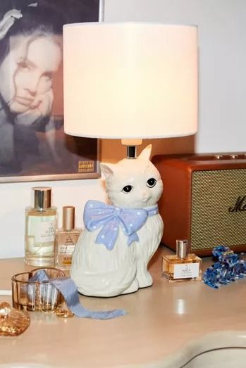 Cozy Coquette | Coquette + Femme Home Décor | Urban Outfitters Kitsch Cat, Cat Table, Cat Lamp, Pinterest Contest, Table Top Lamps, Uo Home, Room Stuff, Cool Tables, Fabric Lampshade