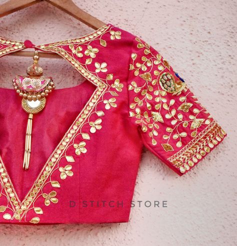 Gotapatti Blouse Design, Gota Patti Blouse Design, Gotapatti Work Blouses, Gotapatti Blouse, Neck Ideas, Exclusive Saree Blouse Designs, Bridal Embroidery, Handwork Blouse, Bride Collection