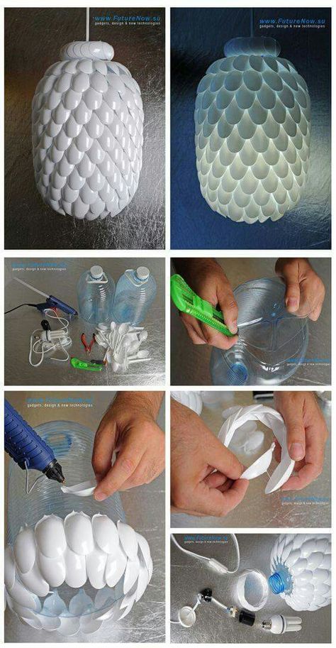 Paper Lamp Diy, Plastic Spoon Art, Plastic Spoon Crafts, Plastic Bottle Crafts Diy, Spoon Craft, Spoon Crafts, Ball Lamp, Lamp Diy, Spoon Art