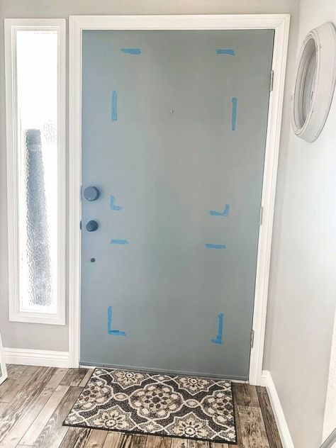 Upgrading Doors, Metal Door Makeover, Diy Front Door Makeover, Door Redo, Diy Front Door, Stained Trim, Door Makeover Diy, Metal Front Door, Closet Door Makeover