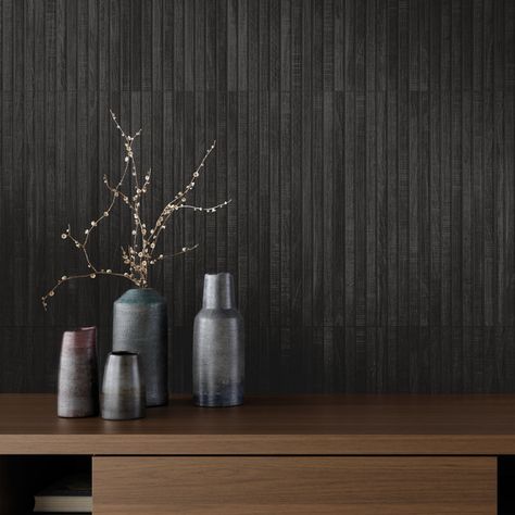 Ivy Hill Tile Montgomery Ribbon 24 in. x 48 in. Porcelain Ribbed Wood Look Wall Tile (15.49 Sq. Ft. / Case) & Reviews | Wayfair Wood Look Tile Backsplash, Kenridge Ribbon, Ribbed Tile, Glossy Tiles, Rectangular Tiles, Black Tile Bathrooms, Moroccan Fish, Tiles Terrazzo, Textured Tiles