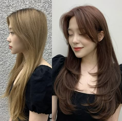 Long Layered Hair Korean Straight, Korean Haircut Oval Face, Korean Layered Haircut With Bangs, Korean Haircut Layers, Korean Perm Long, Korean Long Haircut, Korean Layered Hair, Oval Layered Haircut, Korean Long Layered Haircut