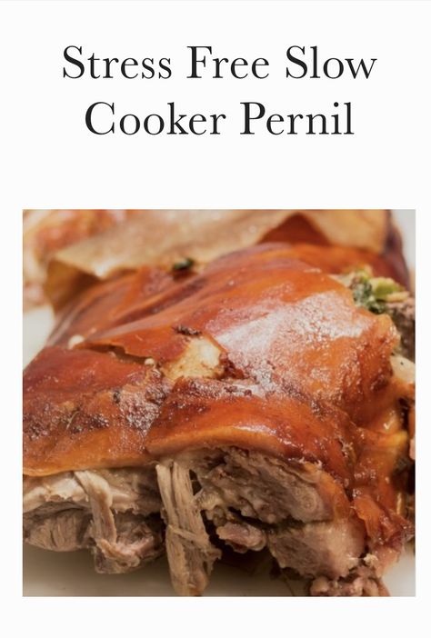 Crock Pot Pernil, Pernil In Crockpot, Pernil Slow Cooker Recipe, Authentic Pernil Recipe Puerto Rican, Crockpot Pernil, Slow Cooker Pernil, Arroz Con Gandules Recipe, Recetas Puertorriqueñas, Roast Pork