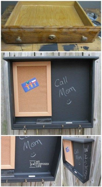 16 fabulous ways to repurpose old dresser drawers - command center Repurposed Desk, Drawers Repurposed, Old Dresser Drawers, Repurposed Dresser, Old Drawers, Old Desks, Old Dressers, Repurposed Furniture Diy, Diy Desk