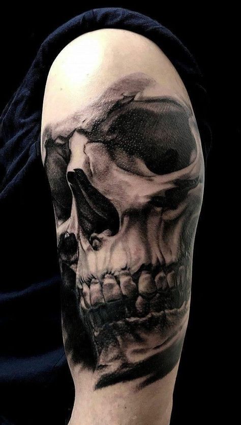 Skull Tattoo Arm, Cool Skull Tattoos, Large Tattoo Designs, Evil Skull Tattoo, Skull Rose Tattoos, Skull Art Tattoo, Country Tattoos, Tattoo Shading, Skull Sleeve Tattoos