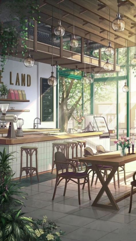 Anime Backgrounds Cafe, Anime Coffee, Anime House, Episode Interactive Backgrounds, Anime Places, Mandala Wallpaper, Rustic Bathroom Designs, Building Illustration, Anime Room