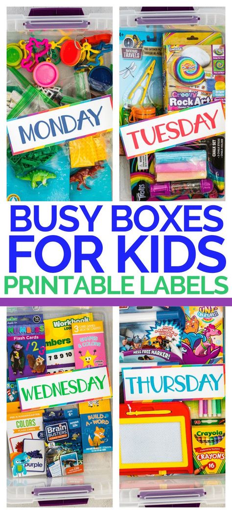 Learn how to make and use busy boxes for kids of all ages. #QuietBoxes #BusyBoxes #preschool #Elementary #BoredomBusters #PlayatHome #FineMotorSkills #kidsactivities Theme Boxes For Preschool, Homeschool Busy Boxes, Busy Box For Preschoolers, Quiet Boxes For Kindergarten, Diy Busy Boxes For Preschoolers, Quiet Time Boxes Kindergarten, Summer Busy Boxes, Morning Activity Boxes, Quiet Time Boxes Preschool