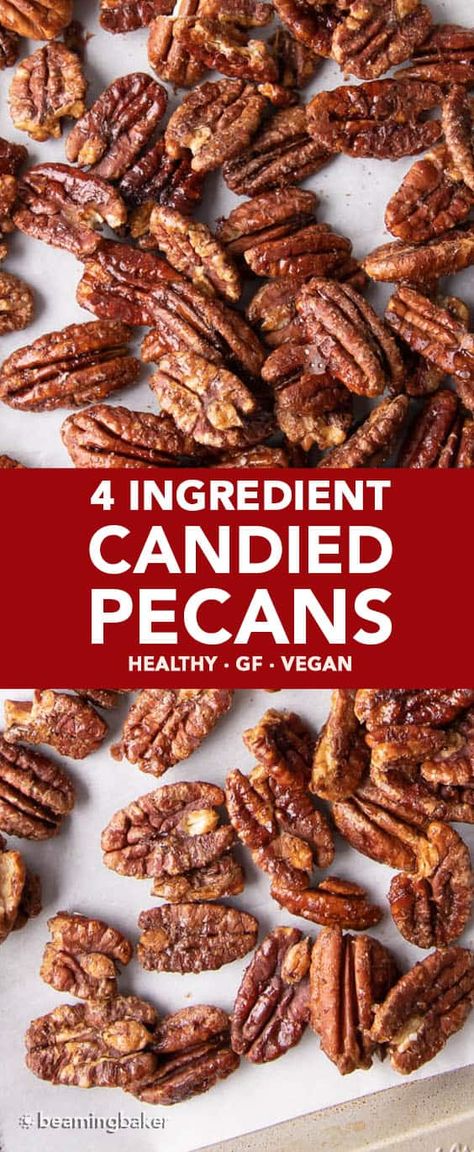 Paleo Candied Pecans, Candied Pecans Easy, Pecan Recipes Healthy, Candied Nuts Recipe, Pecan Recipes Easy, Candied Walnut Recipe, Candied Pecans Recipe, Vegan Pecan, Vegan Candies