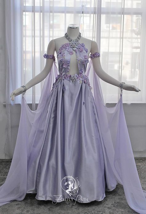 Purple Fantasy Dress, Queen Purple, Firefly Path, Fairy Dresses, Fantasy Dresses, Royal Dresses, Royal Outfits, Fantasy Gowns, Medieval Dress