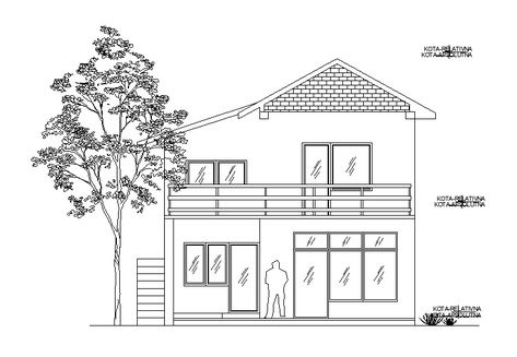 Autocad Elevation Drawings, Bungalow Front Elevation, Elevation Detail Drawing, 2d Autocad Drawing, Detail Drawing, Elevation Drawing, Cad Designer, Window Detail, Drawing Block