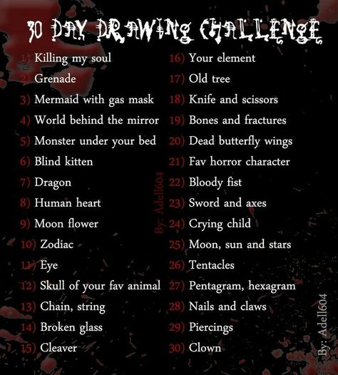 Drawing Challenge creepy yay!! Creepy Drawing, 30 Day Art Challenge, 30 Day Drawing Challenge, Horror Drawing, Creepy Drawings, Art Style Challenge, Drawing Ideas List, Behind Blue Eyes, Drawing Prompts