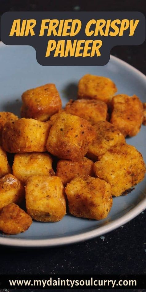 Ultra crispy on the outside and soft and tender on the inside- these air fried crispy paneer are the perfect healthy side or snack. Crispy Paneer, Paneer Pakora, Cutlets Recipes, Seasoned Bread Crumbs, Chicken Kebabs, Paneer Recipes, Chaat Masala, Vegetarian Snacks, Healthy Side