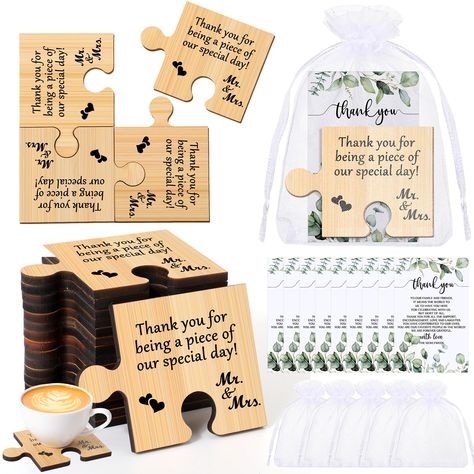 PRICES MAY VARY. Wedding Favors to Meet Your Needs: you will receive 48 pieces of wedding wooden bamboo puzzle coasters, 48 pieces of wedding thank you cards and 48 pieces of white organza bags; The combination is sufficient for you to apply and replace, and can easily meet your daily use and other requirements Charming and Delicate Appearance: these wooden bamboo puzzle coasters are ideal accessories for weddings, adorned with ingenious texts and patterns, refreshing and attractive, in addition Puzzle Piece Wedding Favors, Wedding For 60 Guests, Wedding Ceremony Favors, Diy Wedding Guest Favors, Wedding Favors Under $1, Wedding Souvenirs For Guests In Nigeria, Creative Wedding Favors For Guests, Thank You Wedding Gifts, Thank You Gifts Ideas