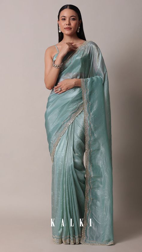 #BEAUTY ,#REALATIONSHIPS #Fashion #Outfits #Summer Outfits #Animals Tissue Organza Saree Blouse Designs, Kalki Sarees, Elegant Saree For Farewell, Blue Tissue Saree, Sea Blue Saree, Turquoise Blue Saree, Teal Saree, Turquoise Saree, Tissue Organza Saree