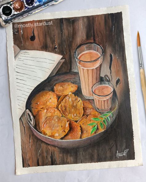 // are you a chai or coffee person? ✨ . . 🎨 Mixed media on 200gsm sheet also, comment if you like the painting💖 . . #chailover #chaipainting #foodpainting #sketchbookdrawing #sketchbook #realismart #realisticart #realisticpainting #watercolorpainting Realistic painting, realism, chai painting, chai lover, mixed media art, artwork, paint, sketchbook, watercolor painting, color pencil, pencil art, indian artist Chai Drawings, Chai Painting, Food Watercolor Painting, Painting Color Pencil, Paint Sketchbook, Painting Realism, Chai Lover, Sketchbook Watercolor, Food Art Painting