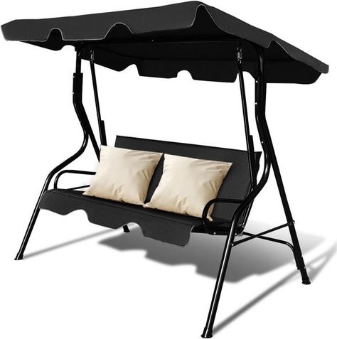 Costway Patio 3 Seats Canopy Swing Glider Hammock Cushioned Steel Frame Outdoor Black - Walmart.com Garden Swing Seat, Patio Canopy, Patio Swing, Black Steel Frame, Swing Chair, Outdoor Swing, Deck Furniture, Canopy Outdoor, Swinging Chair