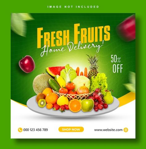 Fresh fruits banner social media flyer d... | Premium Psd #Freepik #psd #eco-food #organic-farming #vegan #grass-flower Fruit Banner, Media Flyer Design, Social Media Flyer Design, Eco Food, Juice Bars, Clean Fonts, Creative Banners, Pretty Fonts, Social Media Flyer