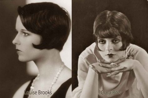 1920s-Bob-Hairstyles---Louise-Brooks-and-Clara-Bow 1920s Bob, 1920s Hairstyle, Hollywood Hairstyle, 1920's Hairstyles, Hollywood Hairstyles, 1920 Hair, Hairstyles 1920s, Hairstyles 1920, 1920s Hairstyles