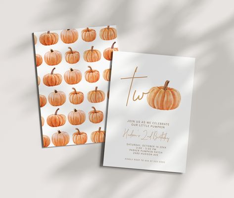 Pumpkin Second Birthday, 2nd Birthday Pumpkin Theme, Pumpkin 2nd Birthday Party Boy, Fall Second Birthday Girl, Fall 2nd Birthday Party For Girl, Fall Second Birthday, 2nd Birthday Invite, Pumpkin Patch Birthday, Fall Birthday Parties