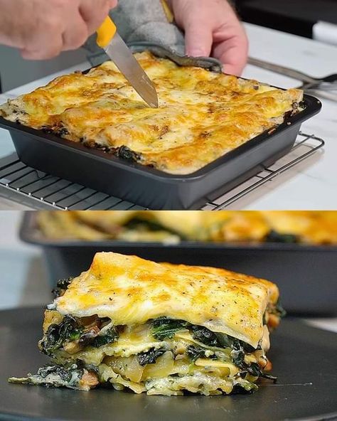 Mushroom And Spinach Lasagna, Spinach And Mushroom Lasagna, Spinach Mushroom Lasagna, Mushroom Lasagna, Spinach And Mushroom, Queens Food, Spinach Mushroom, Kitchen Queen, Lasagna Noodles