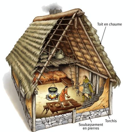 Maison paysanne | Pearltrees Medieval Lifestyle, Diy Cabins, Viking House, Medieval Houses, Medieval Life, Survival Shelter, Medieval World, Ancient Buildings, Fantasy House