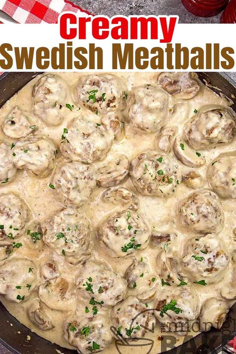 Easy one pot Swedish Meatballs in a creamy sauce is a copycat recipe that is beyond delicious. This easy one skillet dinner recipe is a fast dinner recipe made with simple ingredients Swedish Meatballs And Noodles Easy, Swedish Meatballs With Heavy Cream, Homemade Swedish Meatball Recipe, Meatball White Sauce Recipes, Stovetop Swedish Meatballs, Swedish Meatballs Stovetop, Campbells Swedish Meatball Recipe, White Meatballs, Homemade Swedish Meatballs Crockpot