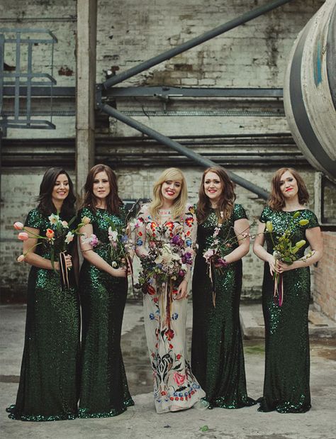 scottish beauties in green | Photo by Dan O'Day | image via: Green Wedding Shoes Glasgow Photography, Dark Green Bridesmaid Dresses, Dark Green Bridesmaid, Cap Sleeve Bridesmaid Dress, Dresses For Wedding Party, Sleeved Gown, Dark Green Bridesmaid Dress, Sequin Bridesmaid, Custom Bridesmaid Dress