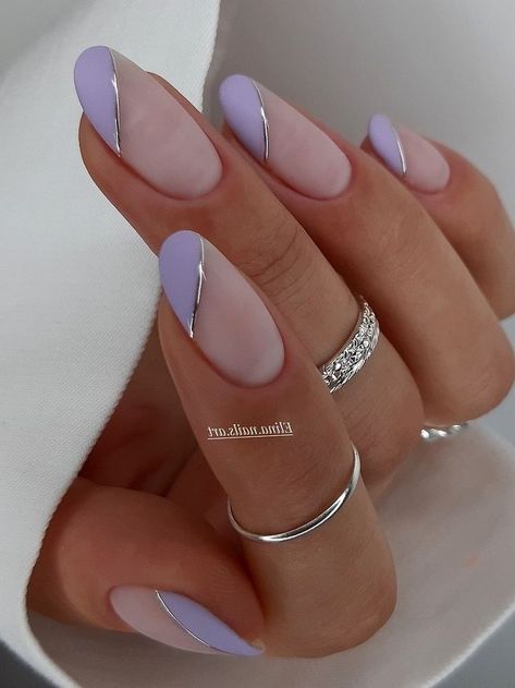 Purple And Silver Nails, Light Purple Nails, Prom Nails Silver, Hoco Nails, Silver Nail Designs, Bridesmaids Nails, Unghie Sfumate, Purple Nail Art, Formal Nails