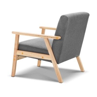 DwellHome Magda Occasional Chair & Reviews | Temple & Webster Grey Armchair, Lounge Chair Design, Dining Armchair, Floor Protectors, Fabric Armchairs, Small Wood Projects, Framed Fabric, Dining Arm Chair, Rubber Wood