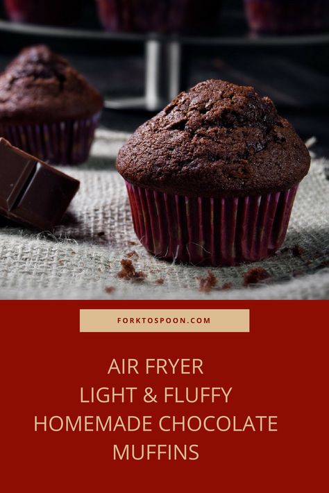 Homemade Chocolate Muffins, Homemade Chocolate Chip Muffins, Air Fryer Cake Recipes, Muffins Blueberry, Air Fryer Recipes Dessert, Breakfast Homemade, Chocolate Muffin, Homemade Chocolate Chips, Air Fried Food