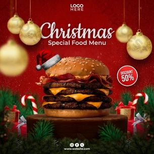 Christmas Food Social Media Post, Christmas Special Food, Christmas Social Media Design, Christmas Social Media Posts, Christmas Social Media, Post Template Design, Food Discount, Food Post, Ads Creative Advertising Ideas