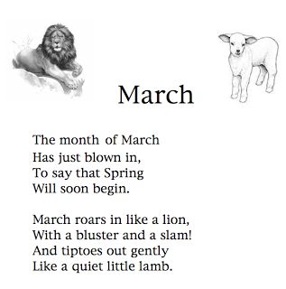 In the month of March we keep track of the outdoor temperature each day.  The children learn to read a thermometer, and to plot the daily te... March Poem, March Lesson Plans, Kindergarten Poems, March Lessons, March Quotes, Lion Lamb, March Themes, Childrens Poems, Spring Kindergarten